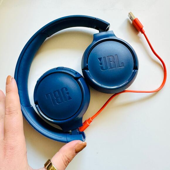 NEW JBL 510T Navy Blue Orange Wireless Bluetooth Over Ear Chunky Headphones - Picture 12 of 14